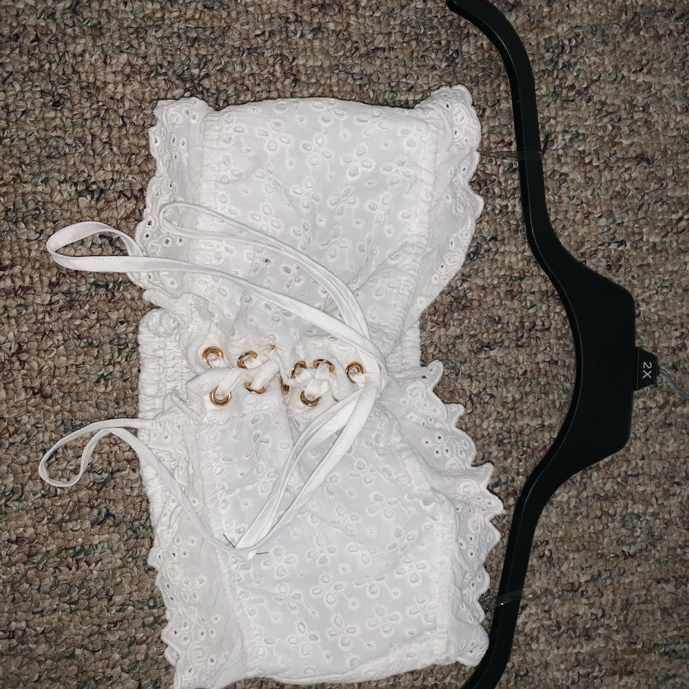 White lace, tie up, tube top